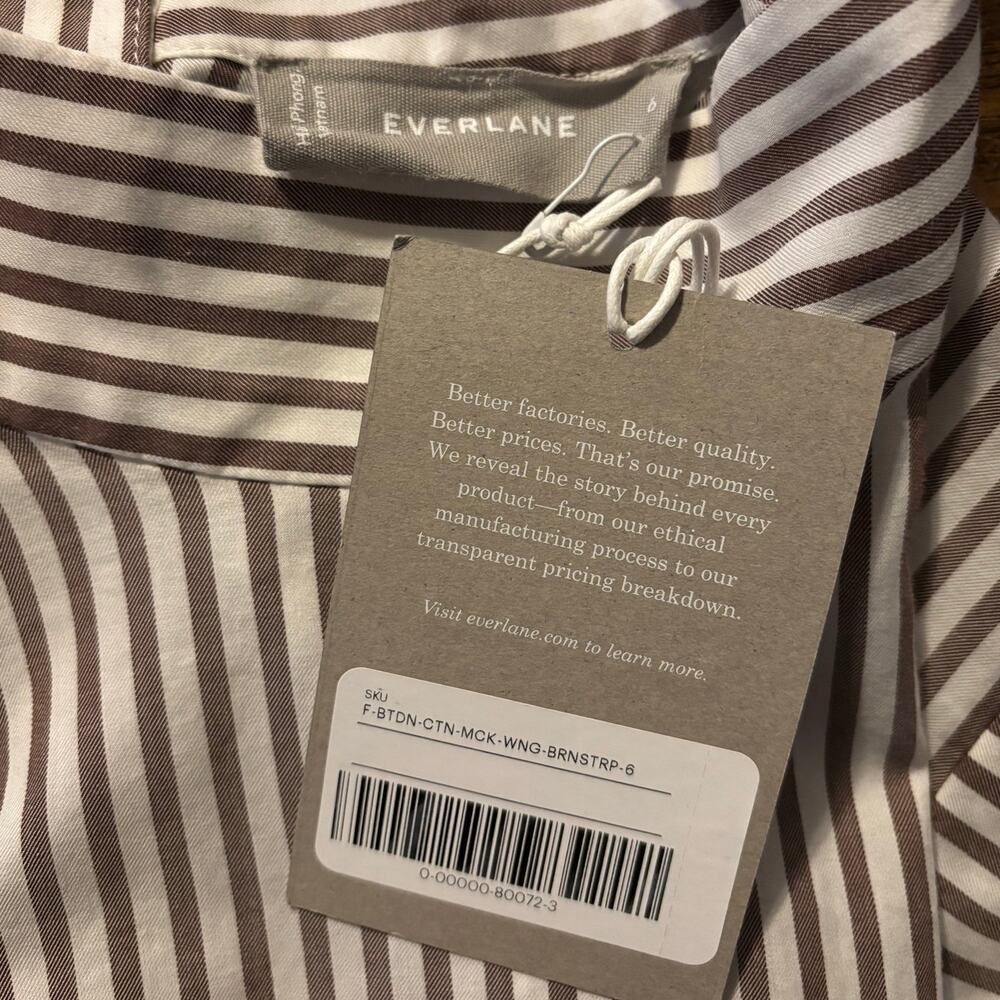 Everlane Women's 6 Shirt Mock Neck Wing Shoulder Blouse 100% Cotton Stripe - Picture 6 of 10